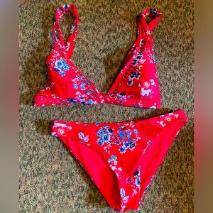 Cupshe Red Floral Bikini Set
